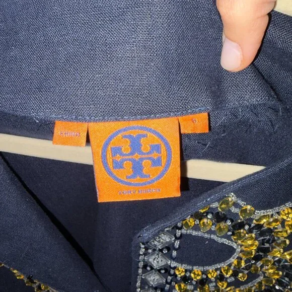 Navy Tory Burch Linen Mini Bedazzled Dress - Picture 4 of 4